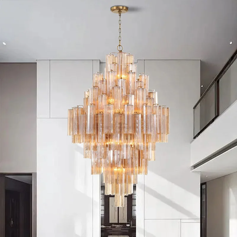 

American glass stainless steel dining room chandelier with gold lustre dimmable Suitable for bar decoration, LED lighting