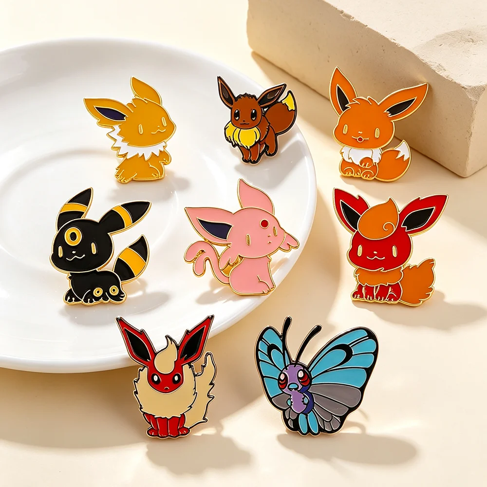 8-teiliges Set mit Emaille-Anstecknadeln im Evolution-Design, niedliche Chibi-Monster-Anstecknadeln, Anime-Metallnadeln für Rucksäcke, Cartoon-Sammelgeschenk. – Detail 3