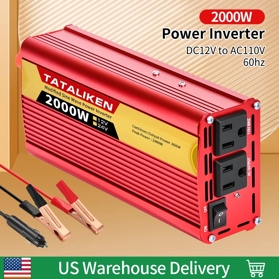 Inverters 12V/24V 110V 60HZ 600W 1500W 2000W 2500W, Portable Vehicle-Mounted Household Frequency Vonverter, US Socket