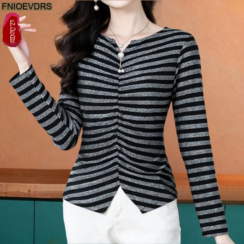 

Peplum Tops Blouses New 2026 Spring Fashion Woman Long Sleeve Elegant Office Lady Slim Fitted Striped Bling Work Basics Shirts