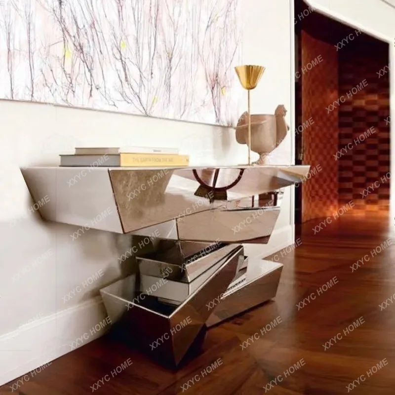 Light luxury entrance table Stainless steel heterosexual creative entrance table Sofa back cabinet Rectangle entry wall narrow