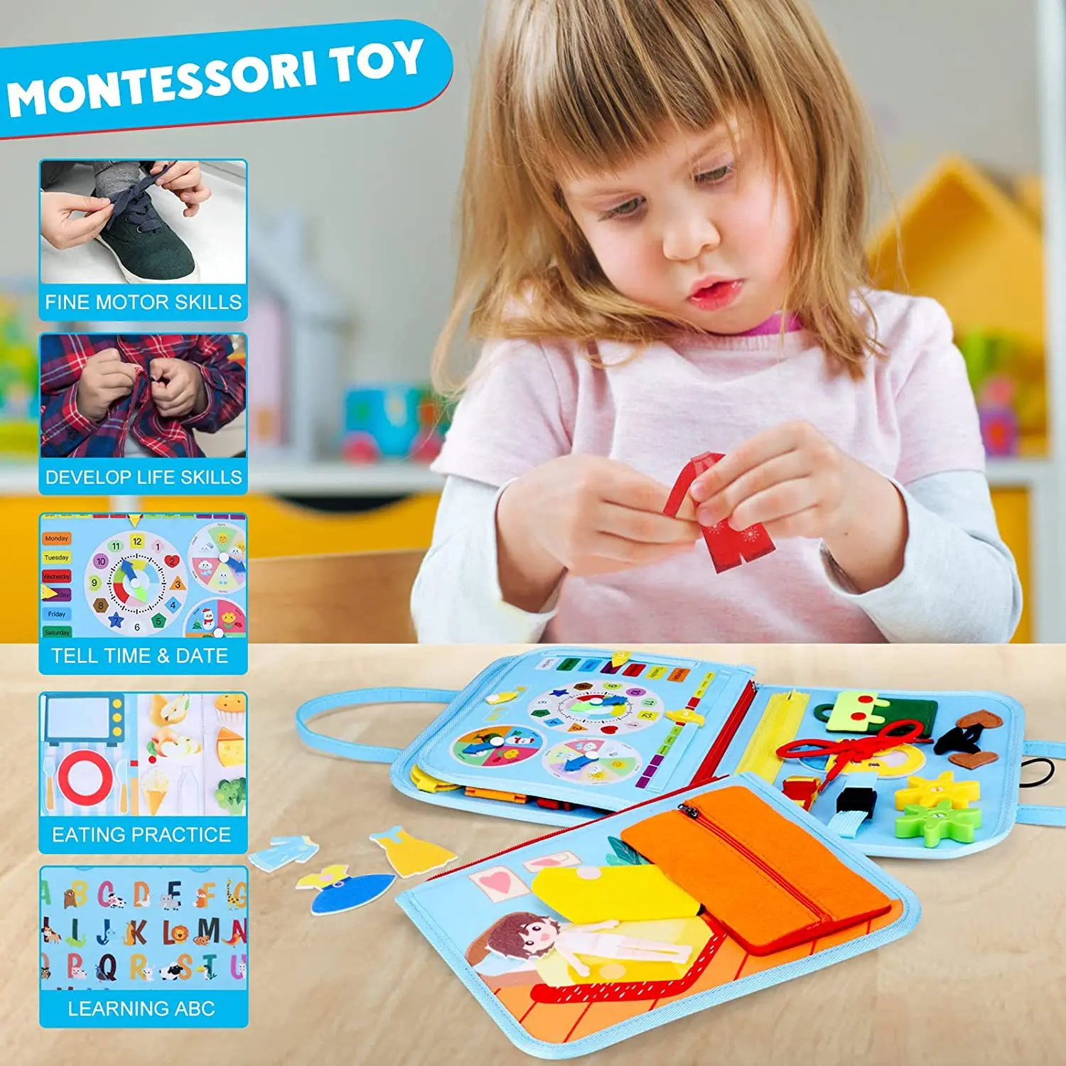 Aprendizagem precoce Toy Bag para bebês, treinamento Montessori, pré-escolar ensino Aids, Cartoon Dinossauro, Conselho ocupado, Educação Puzzle, MZ