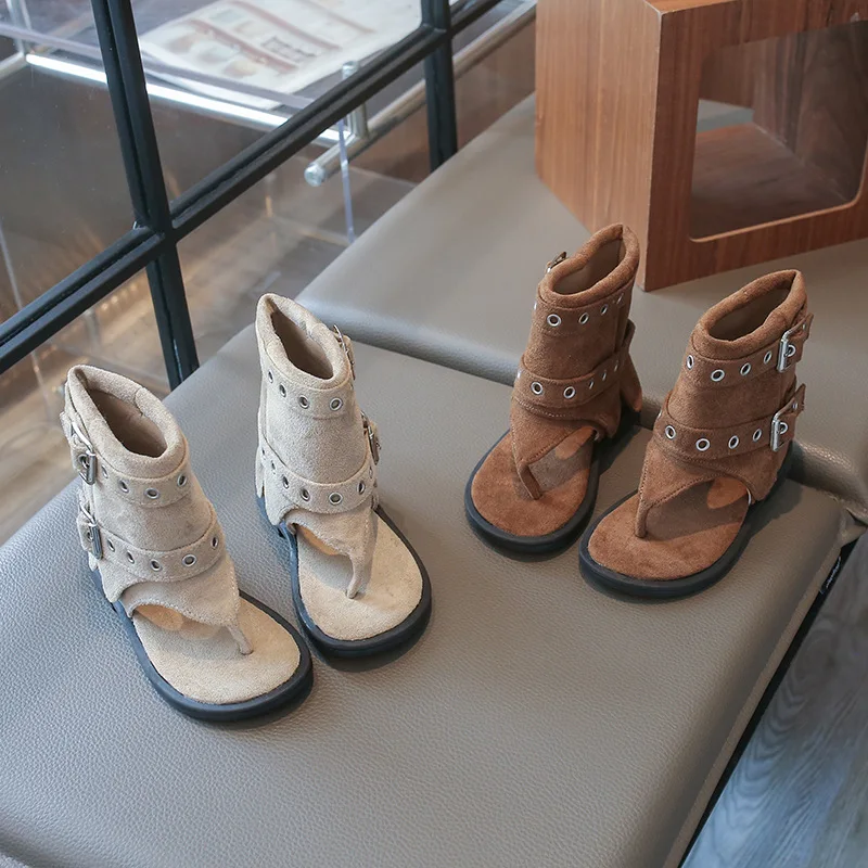 Sandales romaines pour filles Jogerli, nouvelles tongs d'été, bottes cool à rivets britanniques, bottes rétro à bout ouvert au design original