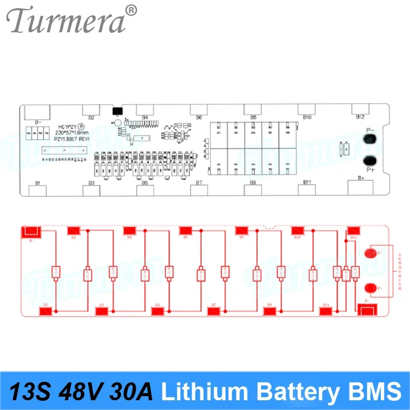 Turmera 13S 48V 30A BMS Lithium Battery Protection Board Spot Welding Directly Use in 48V 52V Electric Bike or E-scooter Battery