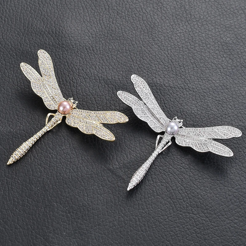 

Dazzling Full Zircon Dragonfly Copper Lapel Pins Elegant Insect Brass Brooches Women Girls Dress Backpack Party Jewelry Gift