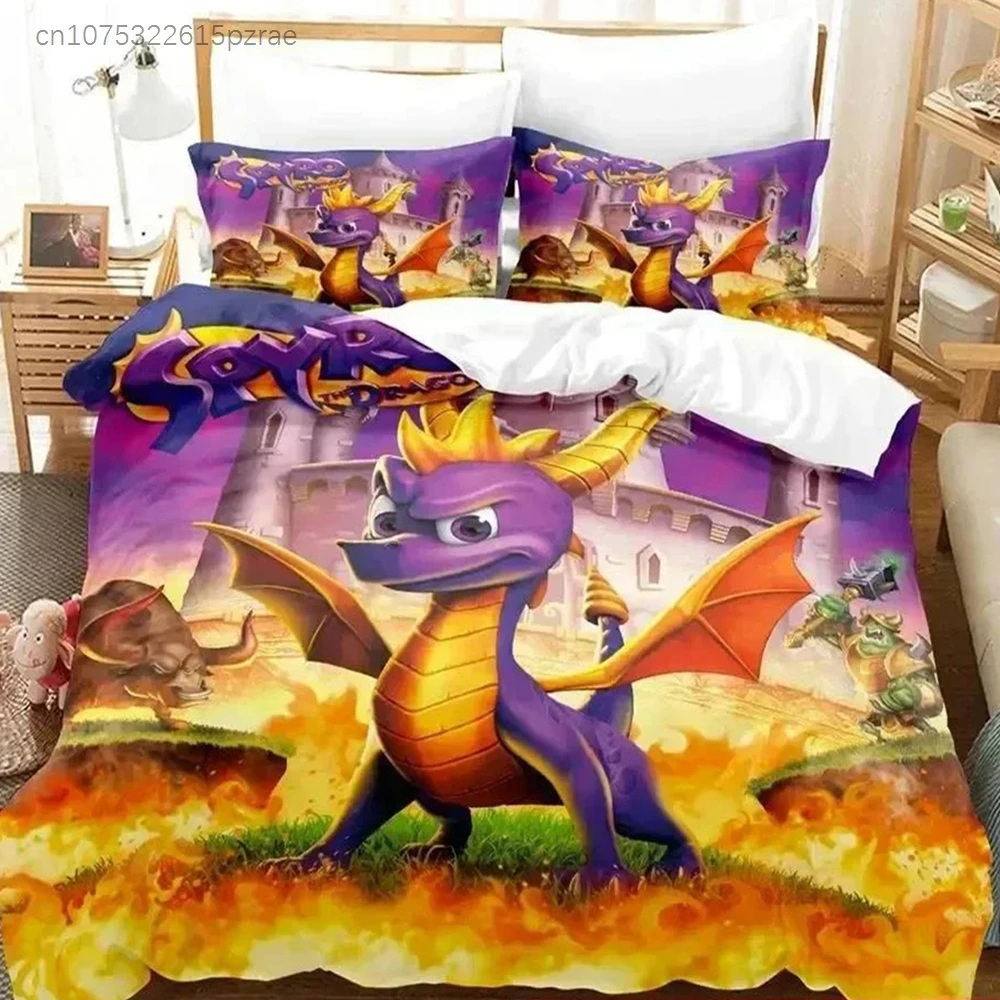 Cartoon Spyro Reignited Trilogy Bedding Set Duvet Cover Bed Set Quilt Cover Pillowcase Comforter King Queen Size Boys Adult