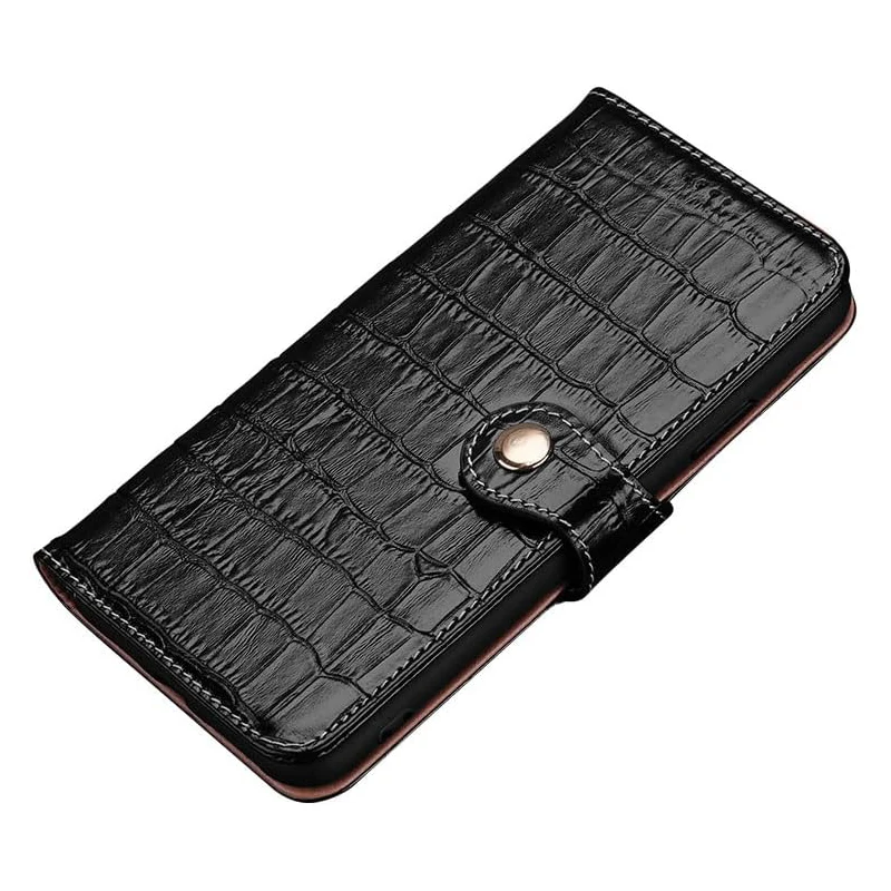 Wallet Case for iPhone 15 Series, Genuine Leather Crocodile Texture Flip Folio Stand Phone Cover Purse Holster with Card Holder