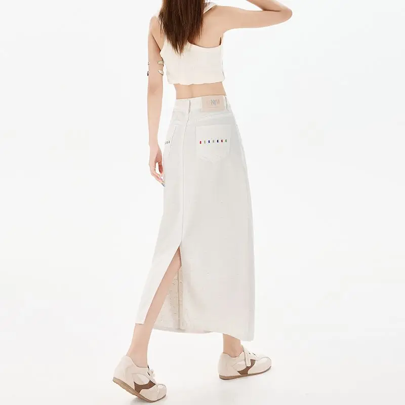 

Summer Women's Solid Long Denim Shorts High-waisted Skirt Slit Retro Fashionable Slim Casual Denim Long Skirt Female New Skirts