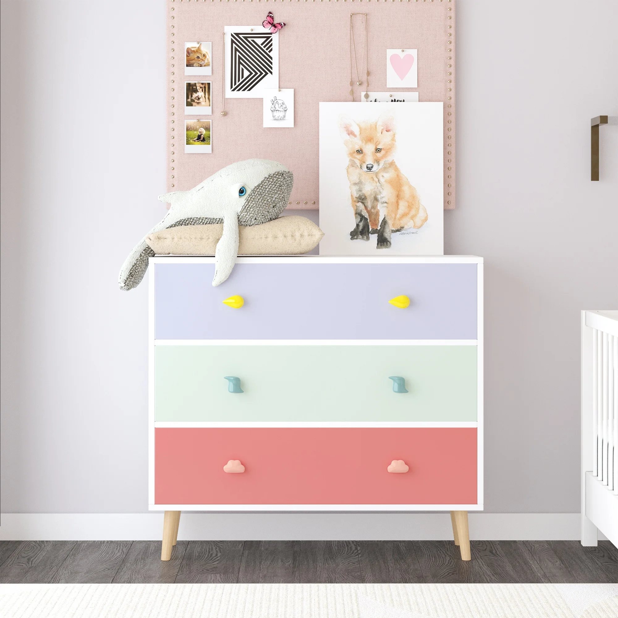 Kids 3 Drawer Dresser, Wooden - Baby Nursery Drawers ulasan dan harga