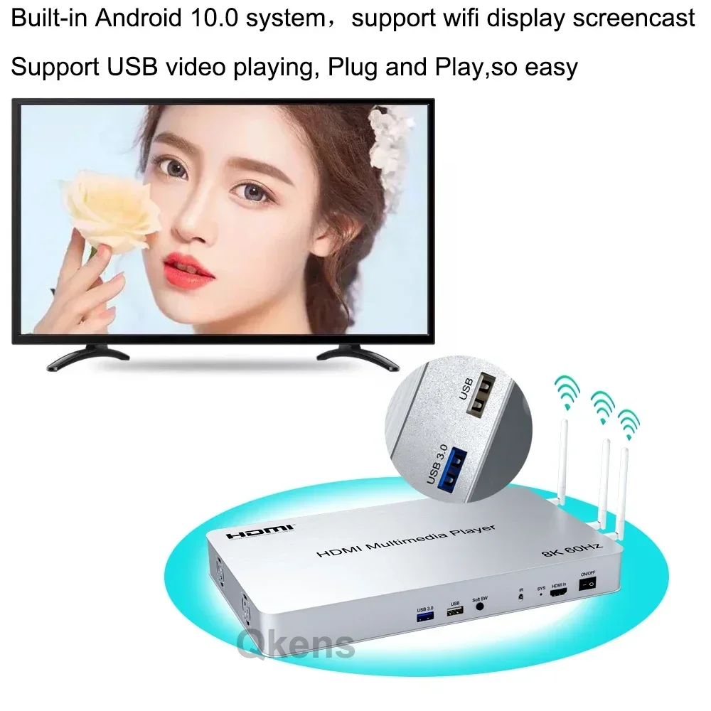 H.265 8K 60Hz HDMI Media Player 10 vie Muitimedia Box USB 3.0 lettore Video Andriod 10.0 2K 4K HDMI Wifi USB Player 1 In 10 Out