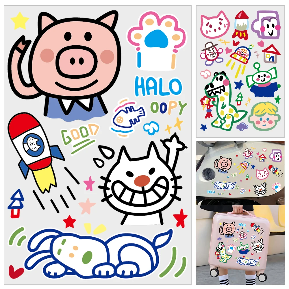 

Minimalist Cartoon Doodle E-Bike Scooter Motorcycle Moto Helmet Body Decor Stickers Vinyl Decals Accessories For Vespa PIAGGIO