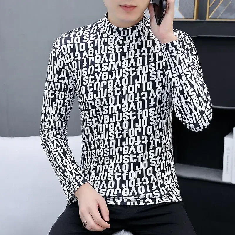 T Shirts for Men Tight Male Clothes Graphic with Collar Tops Slim Fit Quality Neck Pullover Collared New High It F One Piece Xl