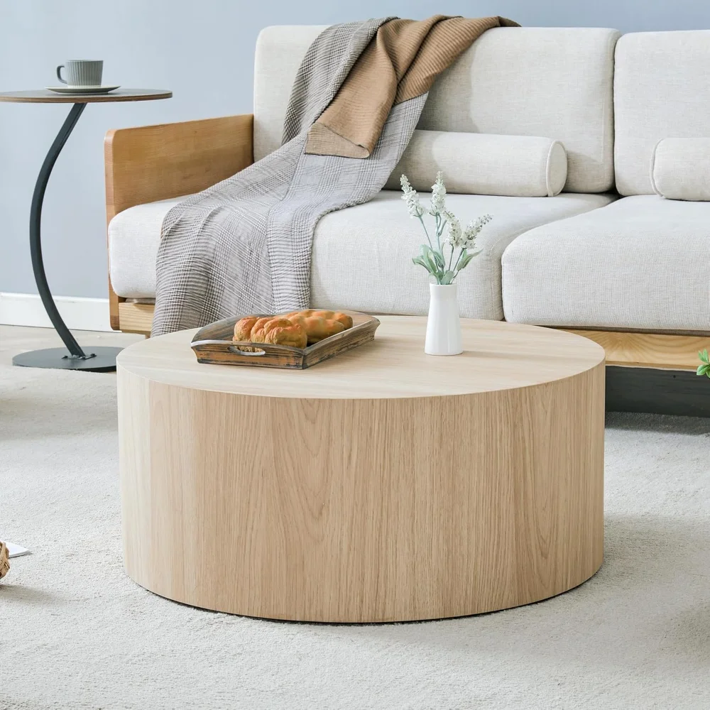 

27.5" Round Wood Coffee Table, Modern Coffee Tables in Wood Finish for Living Room