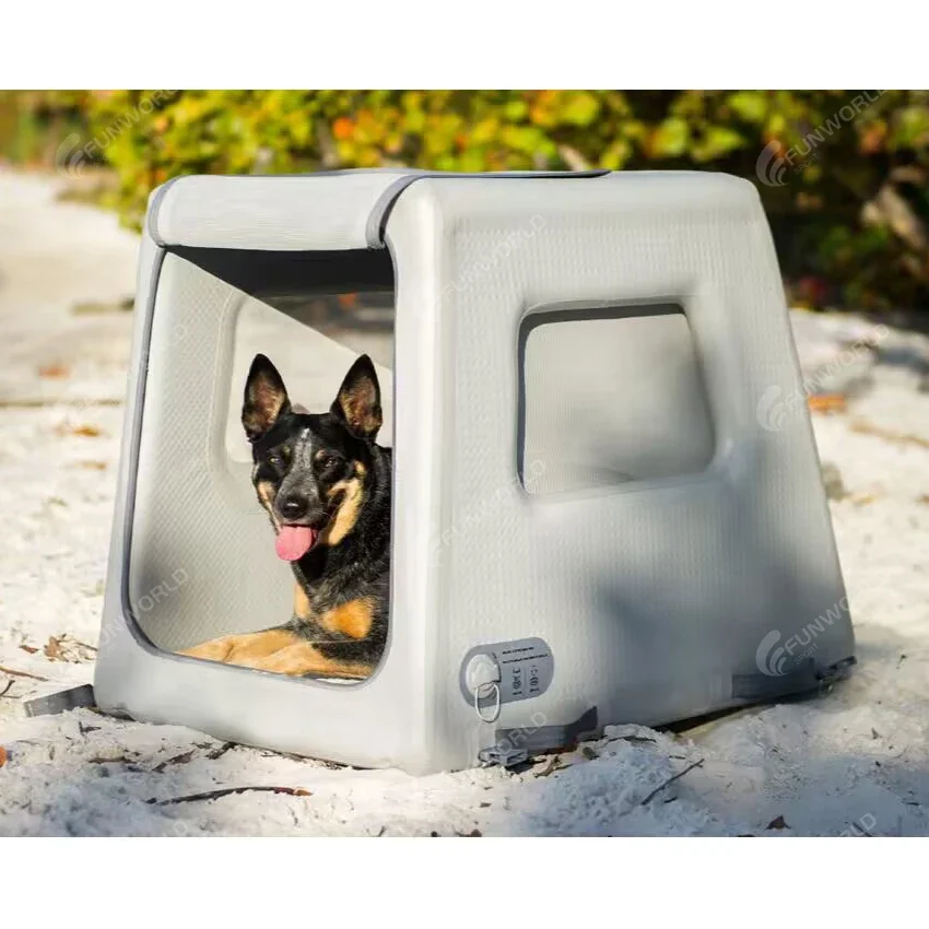 Drop Stitch Travel Inflatable Dog Kennel Pet House Easy Carry White Dog Crate Big Room Car Carrier With Zipper