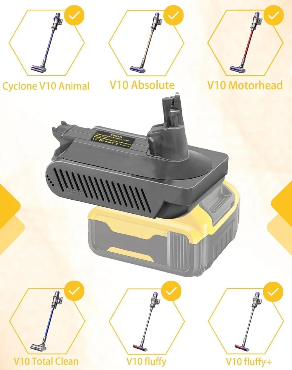 Imagem -03 - para Dyson V10 Adaptador de Bateria para Dewalt 18v 20v Conversor de Bateria de Íon-lítio para Trabalhar para Dyson V10 Sv12 Animal Aspirador de pó Ferramenta