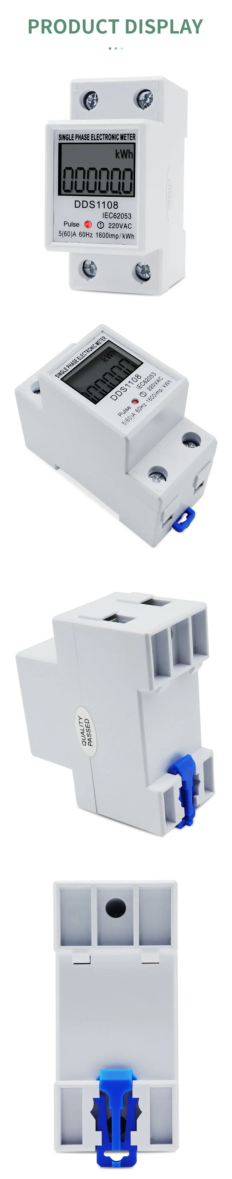 LCD-Digitalanzeige, Stromverbrauchsmesser, einphasiger Energiezähler, Watt, Wattmeter, kWh, 230 V AC, 50 Hz, 60 A, elektrische DIN-Schiene – Detail 5
