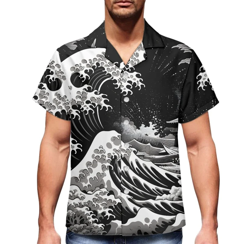 Men's Van Gogh The Great Wave Off Kanagawa 3D Printed Casual Button Down Shirts Short Sleeve Men Women Camisas Y Blusas Tops Tee