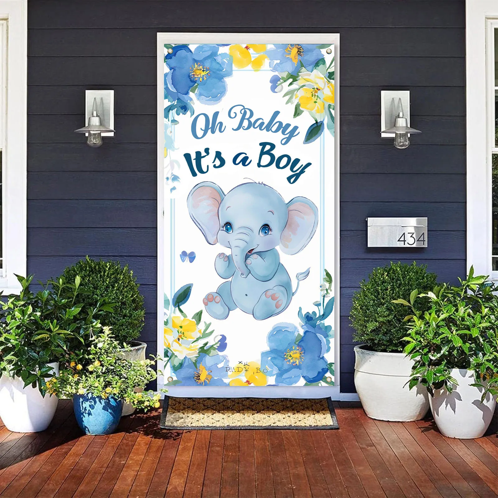 70x35 pollici Oh Baby it\'s A Boy Welcome Home Banner, elefante Banner sfondo puntelli per foto decorazione A tema animale per Baby Shower