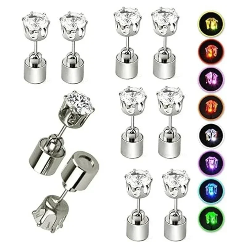 2Pcs A Pair of LED Earrings Glowing Crown Diamond Light Ear Studs Pendant Stud Stainless Multicolor Party Christmas Holiday Gift