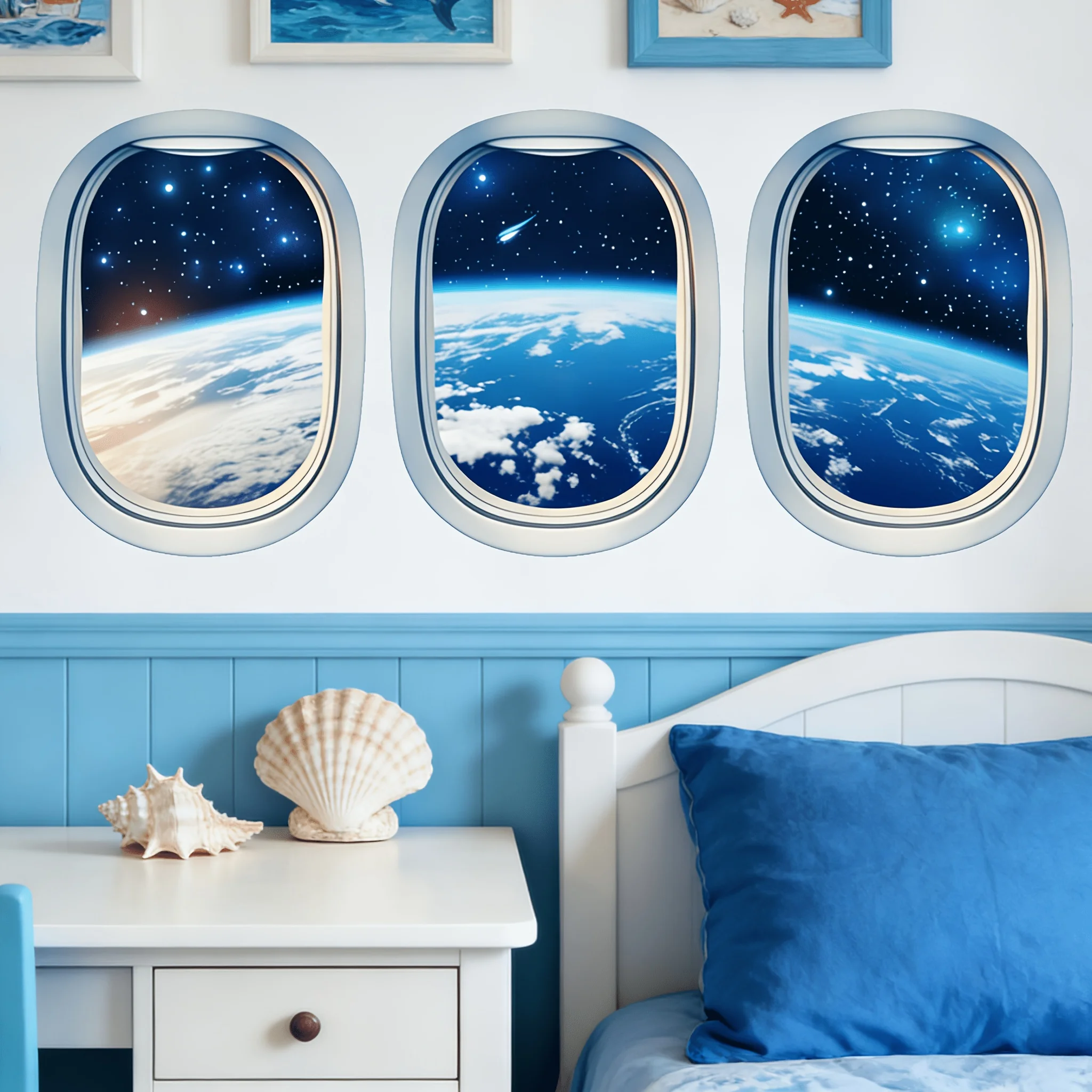 Dreamy Starry Sky Fake Window Sticker Earth Night Scene Pattern Suitable For Living Room Bedroom And More