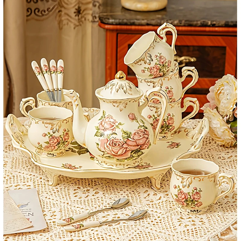 Exquisite luxury ceramic cup household European kettle set multiple pieces