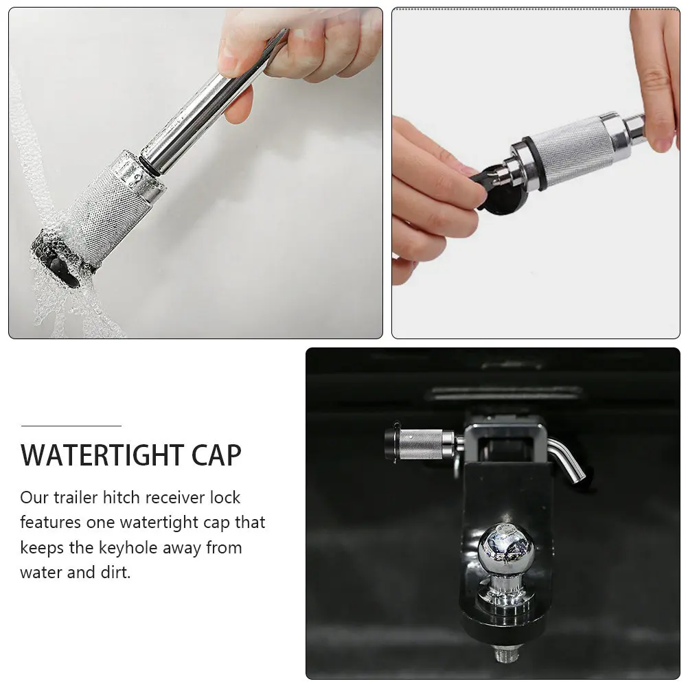Trailer Hitch Lock Bolt Cutter Proof Steel Construction Elbow Style Hitch Pin Lock Watertight Keyhole Weather Resistant