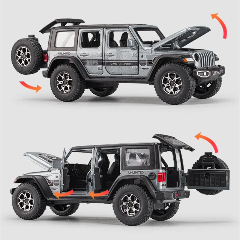 1:30 Jeeps Wrangler Rubicon Alloy Car Model Diecasts Metal Off-road Vehicles Car Model Simulation Sound Light Childrens Toy Gift