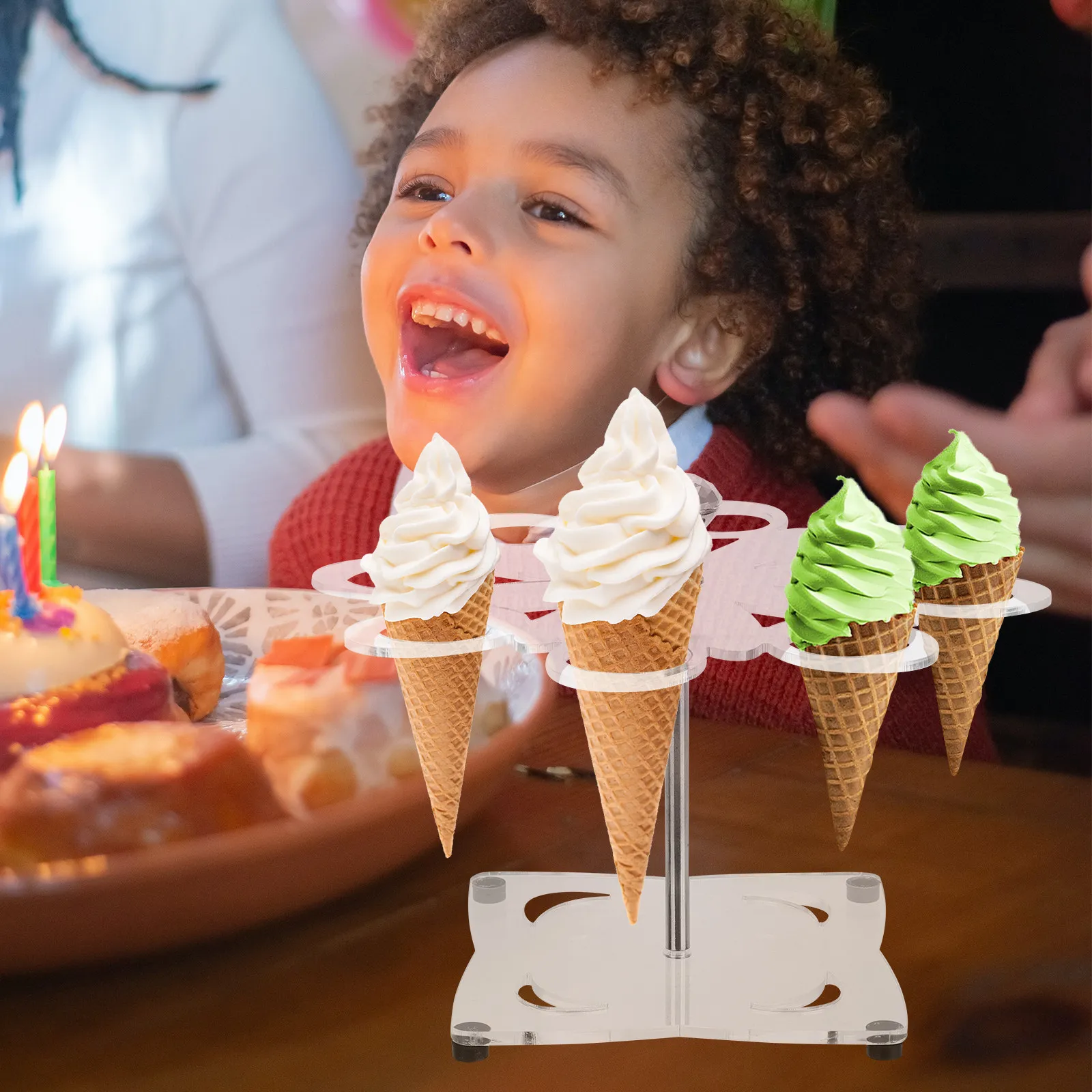Soporte giratorio para conos de helado, soporte de exhibición para rollos de sushi, soporte de exhibición para fiestas, restaurantes, almacenamiento de palomitas de maíz, soporte de acrílico para pasteles