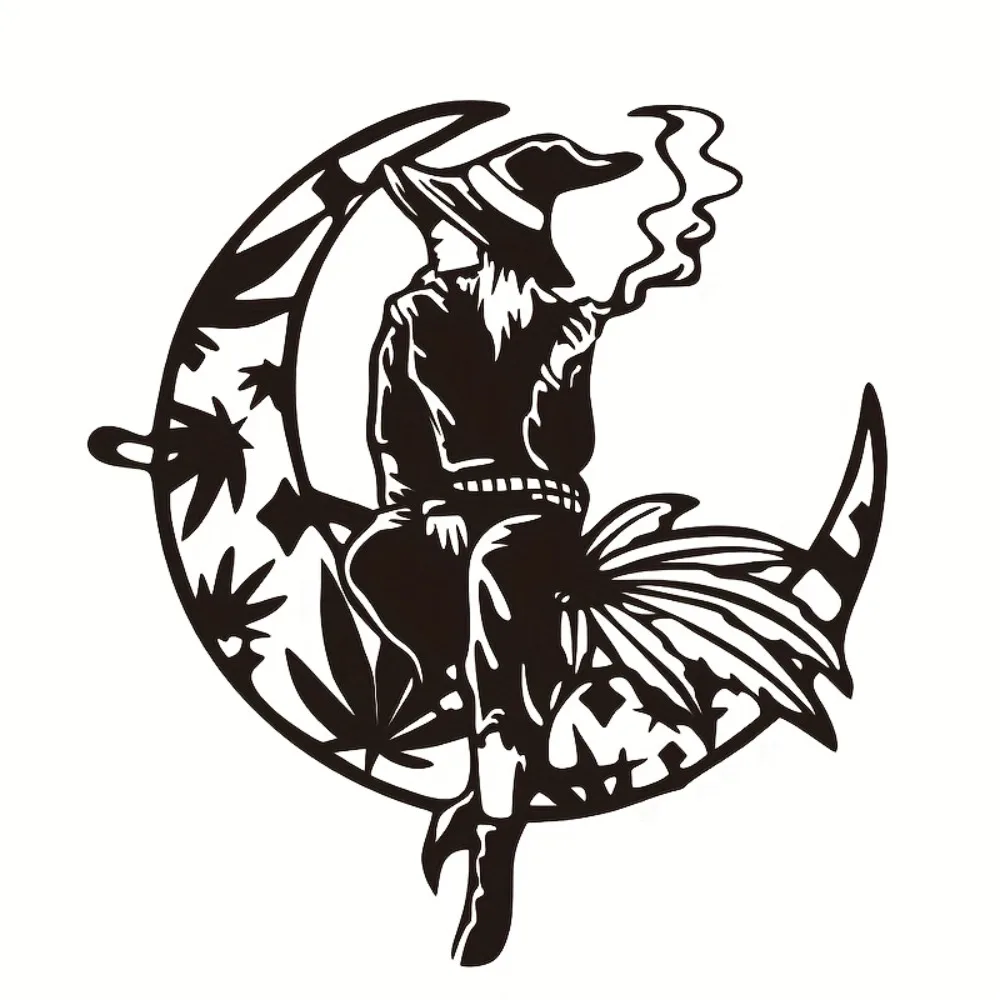 CIFBUY Wrought‑Iron Witch Moon Wall Art, Rustic Decor Plaque for Living Room Kitchen Home