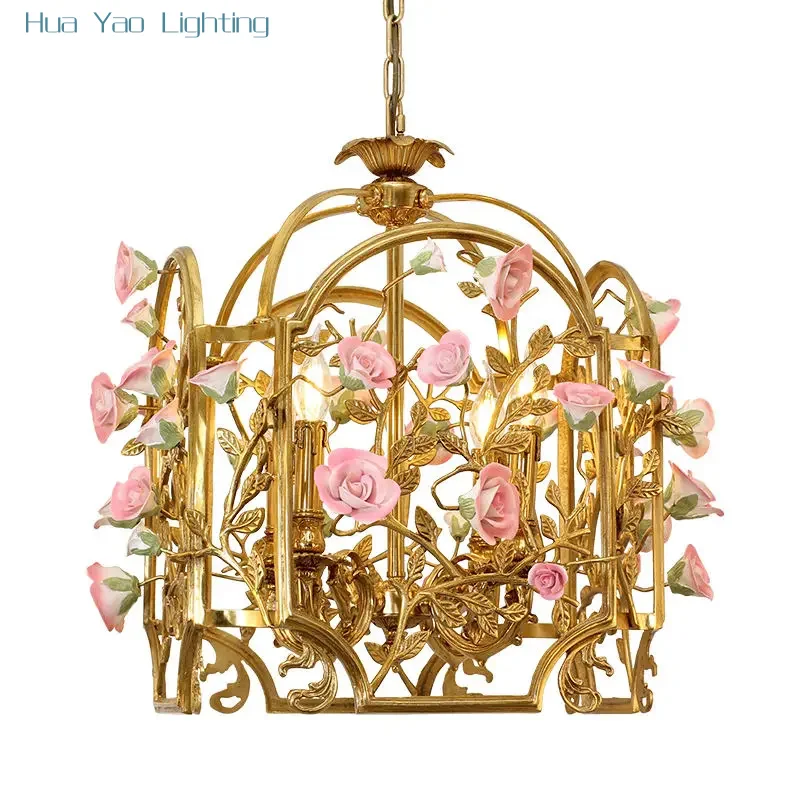 French Baroque Lamp Home Decorative Luxury Ceramic Flower Pendant Light Lamp for Wedding Centerpiece