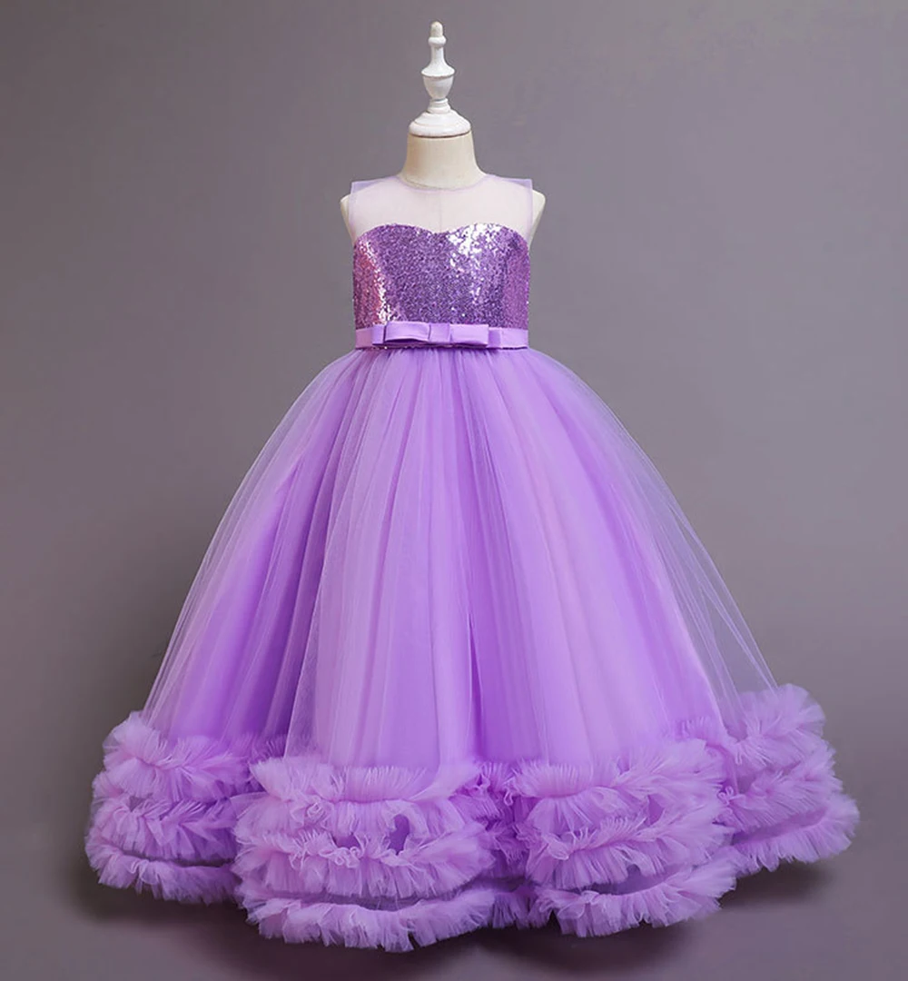 HETISO Girls Princess Dress Elegant Sequins Sleeveless Party Evening Dresses Kids Wedding Birthday Ball Gown for Ceremony 5-12Y