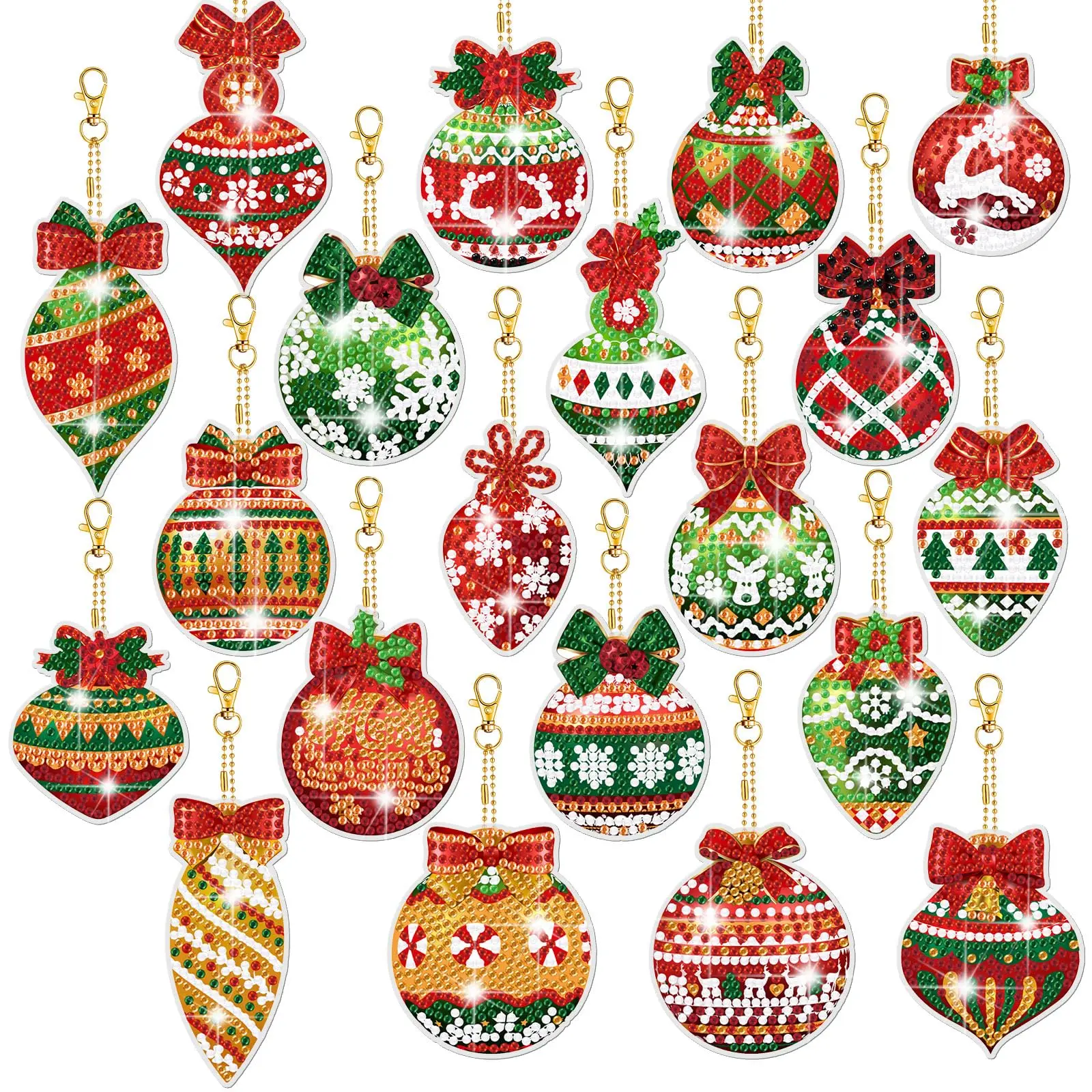 

20 Pcs Christmas Diamond Painting Keychain Kits 5D DIY Diamond Art Pendants Double Sided Hanging Key Chains for Xmas Party