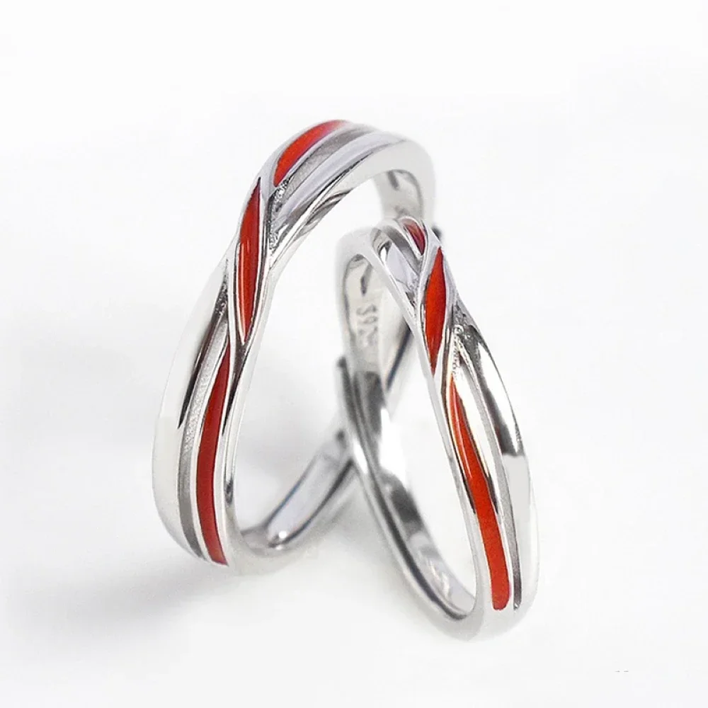 2 PCS Twist Red Line Matchmaker Copper Plated Platinum Couple Ring Men Women Propose Gift Finger Jewelry Wholesale Drop Shipping