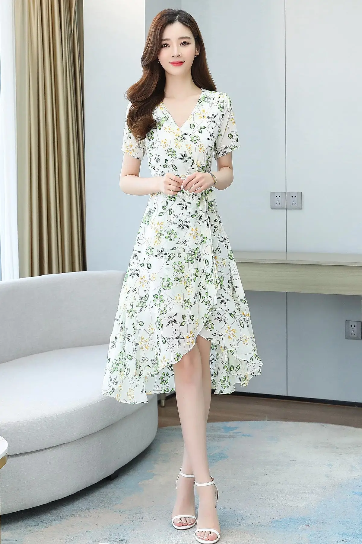 Floral Long Luxury Elegant Dress V-neck Prom Summer Korean Fashion Casual Evening Slim Bohemian Women Casual Long Sleeve Beach