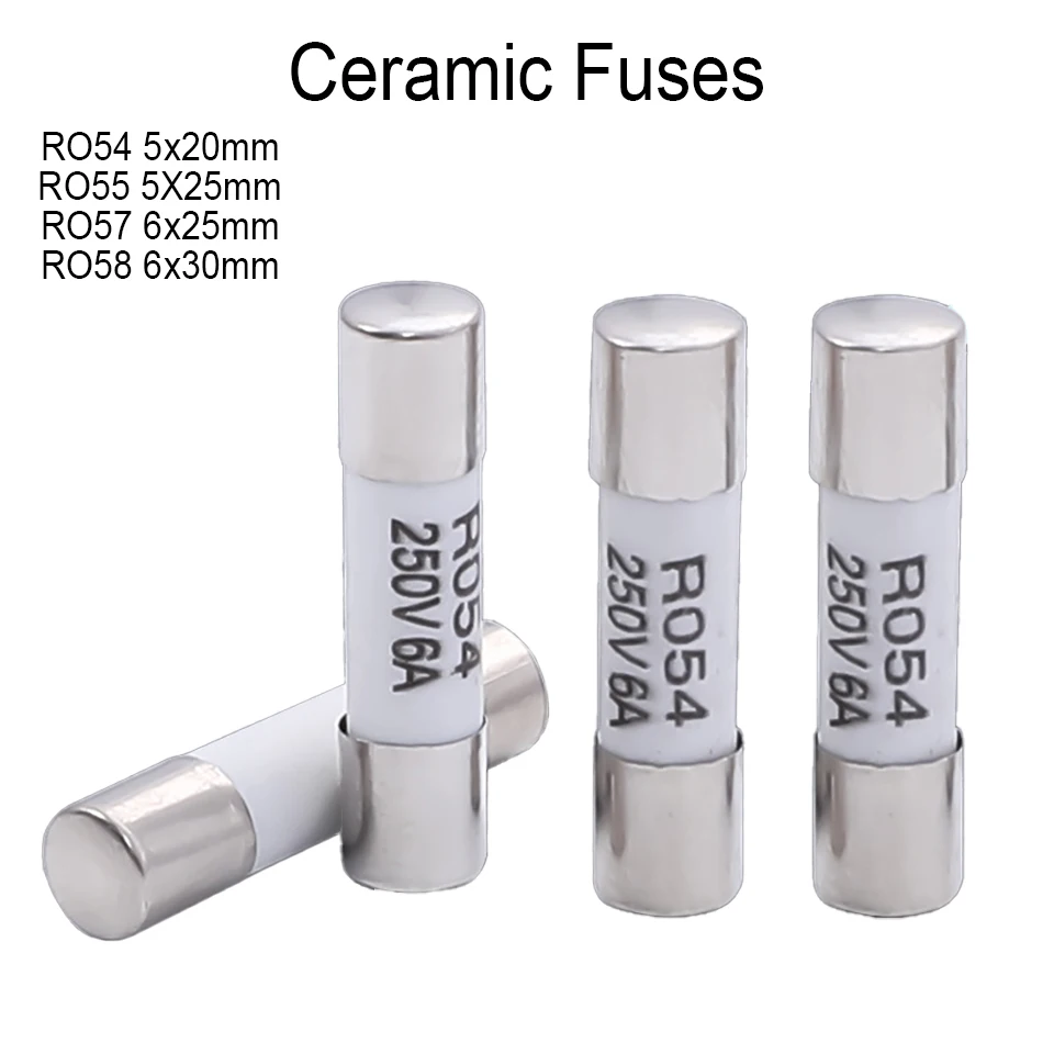 10PCS 5*20 6*30 Ceramic Fuse 250V 0.5A 1A 2A 3A 4A 5A 6A 7A 8A 10A 13A 15A 20A 30A 16A AMP Fast Blow Tube Fuses 5x25mm 6x25mm