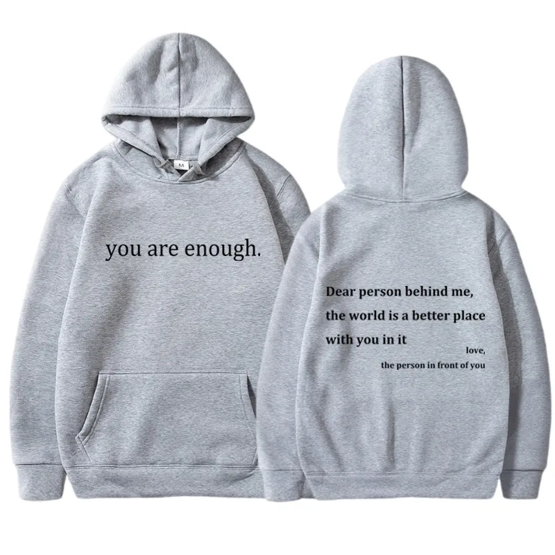 New YOU ARE ENOUGH Print Hoody Autumn Casual Sportswear Plus Fleece Elastic Tops Pullover Men\'s Hoodies Streetwear Sweatshirts