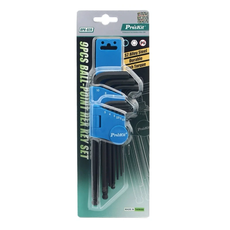 

Pro'sKit 8PK-028 Metric Hex Wrench Set 1.5-10 9-Piece S2 Material High-Quality Inner Hex Wrench Set for Precise Work