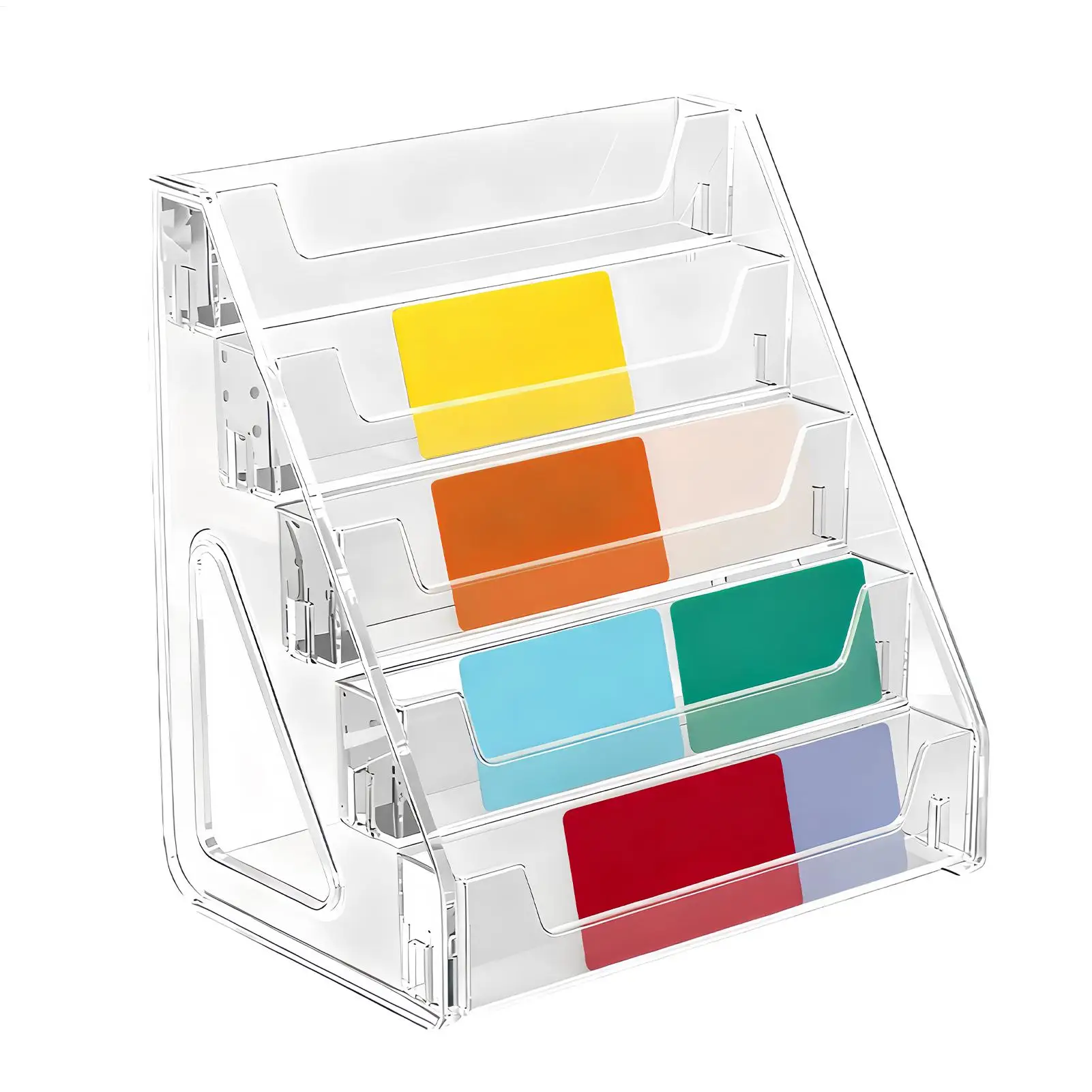 Acrylic Display Stands 5-Tier Space-Saving Shelf Acrylic Shelf Card Display Stand for Postcards Brochure Sticker Cosmetics Home