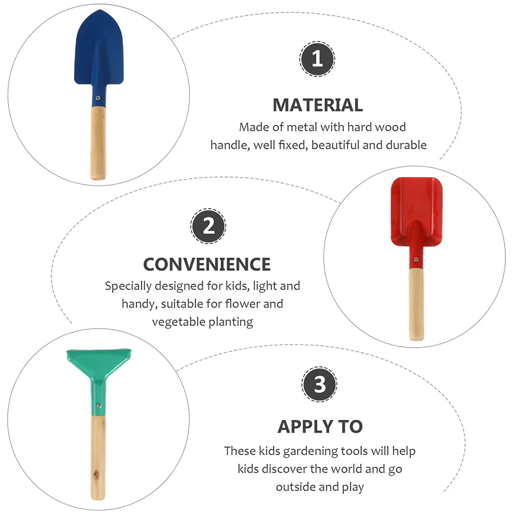 5-delige tuingereedschapset voor kinderen, houten handvat, compact, lichtgewicht voor buitenplantactiviteiten, tuinschep, hark