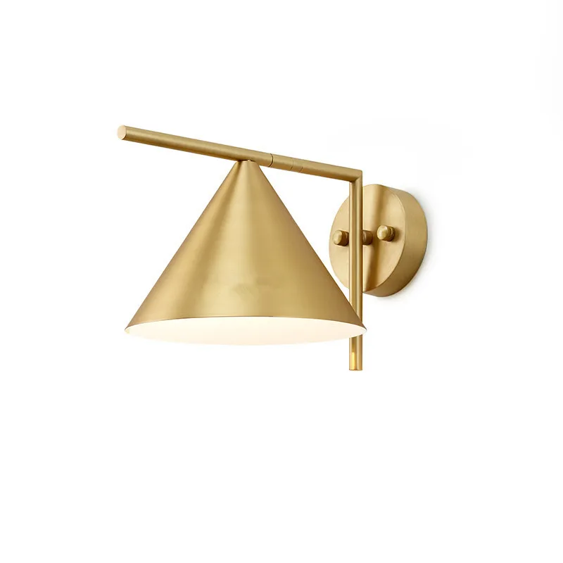 Modern Golden Brushed Copper Conical Shade LED E27 Wall Lamp for Bedroom Bedside Lighting