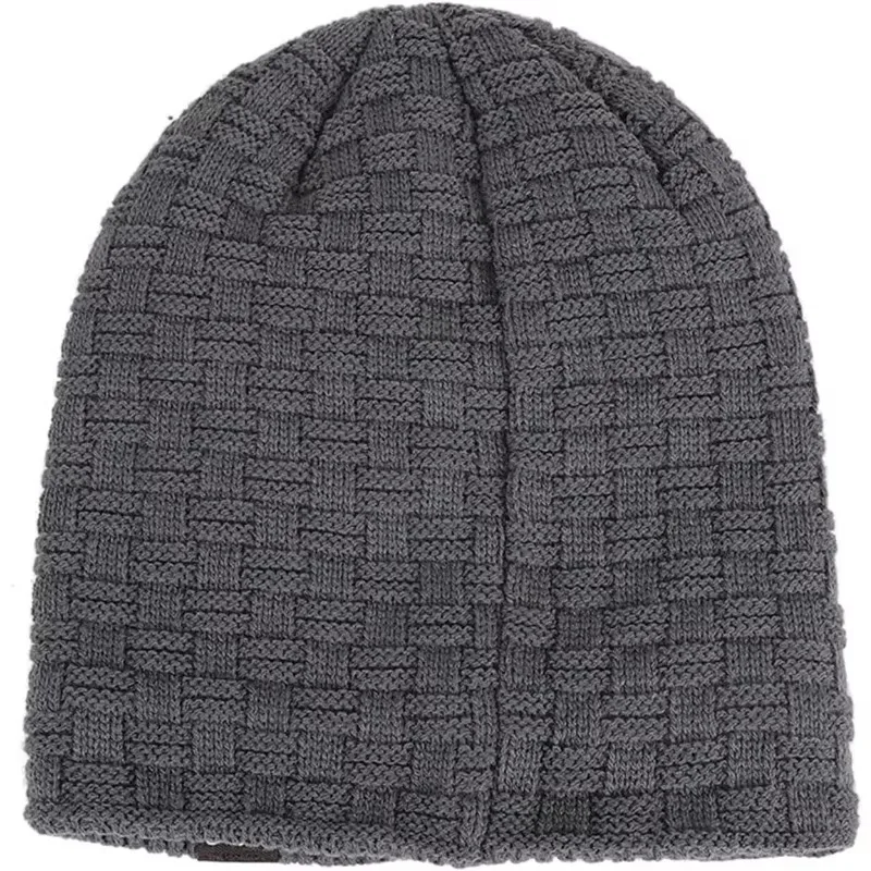 Winter Men's Plush Casual Knitted Hat Beanie Solid Color Beanie Outdoor Sports Skiing Warm Knitted Cold-proof Knitted Hat