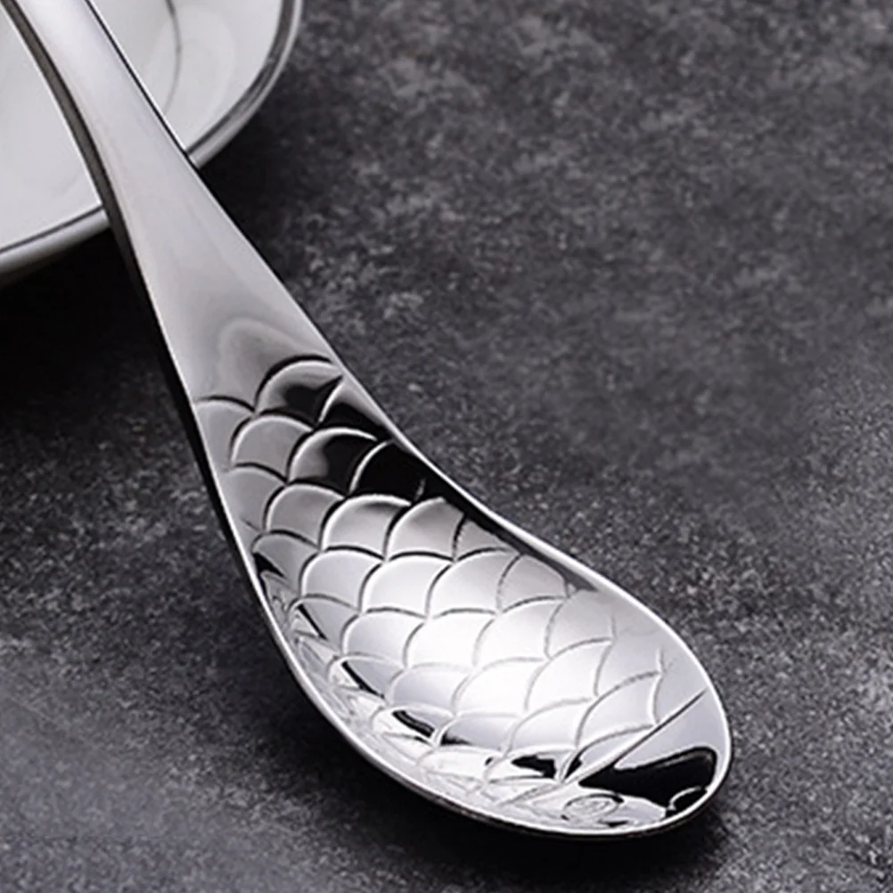 

2Pcs Stainless Steel Fish Shape Spoons Serving Set for Soup Dessert Porridge Kitchen Silverware Kitchen Soup Spoon