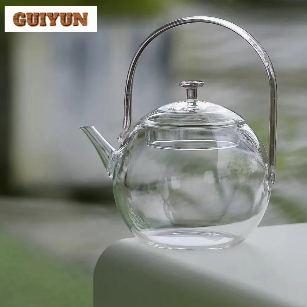 

700ml Transparent Glass Brewing Teapot Heat-resistant Large Boiling Water Beam Tea Pot Flower Tea Set Kettle Office Home Tool