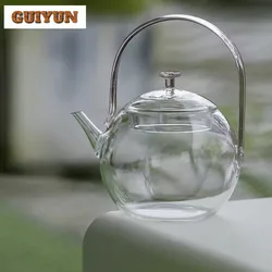 700ml Transparent Glass Brewing Teapot Heat-resistant Large Boiling Water Beam Tea Pot Flower Tea Set Kettle Office Home Tool