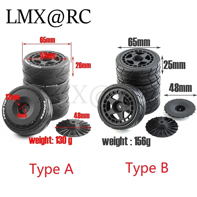 RC 65mm 1/10 Rubber Tire Wheel Tyre 12mm Hex for Tamiya TT01 TT01E TT02 TT02B XV01 TA06 PTG-2 1:10 RC Racing Car Upgrades Parts