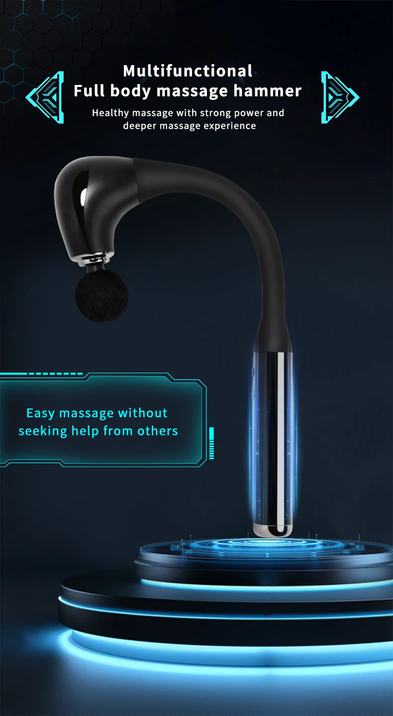 Deep Tissue Handheld Massage Gun 4 Massage Heads 5 Speed Adjustable Intensity Curved Handles Back Massage Hammer For Body