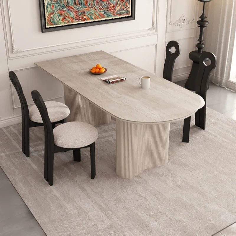 French solid wood rock slab oval dining table, designer high-end dining table