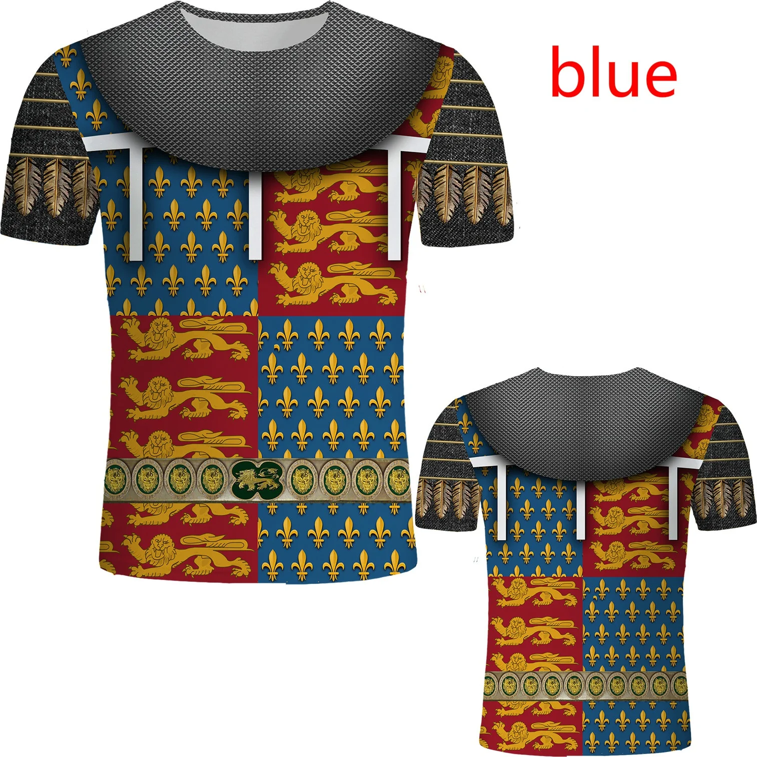 Men\'s 3D Print Medieval Knight Cosplay T Shirt Retro Style Knight Armor Pattern Short Sleeve Cool Tee Tops