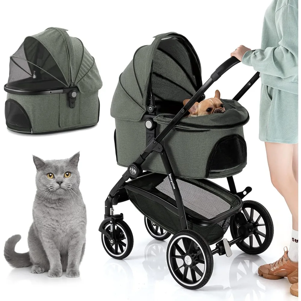 

Pet Stroller 3 in 1 Dog Cart for Medium Small Size Dogs, Large Cat Stroller with Detachable Carrier for Puppies, Doggies, Kitti
