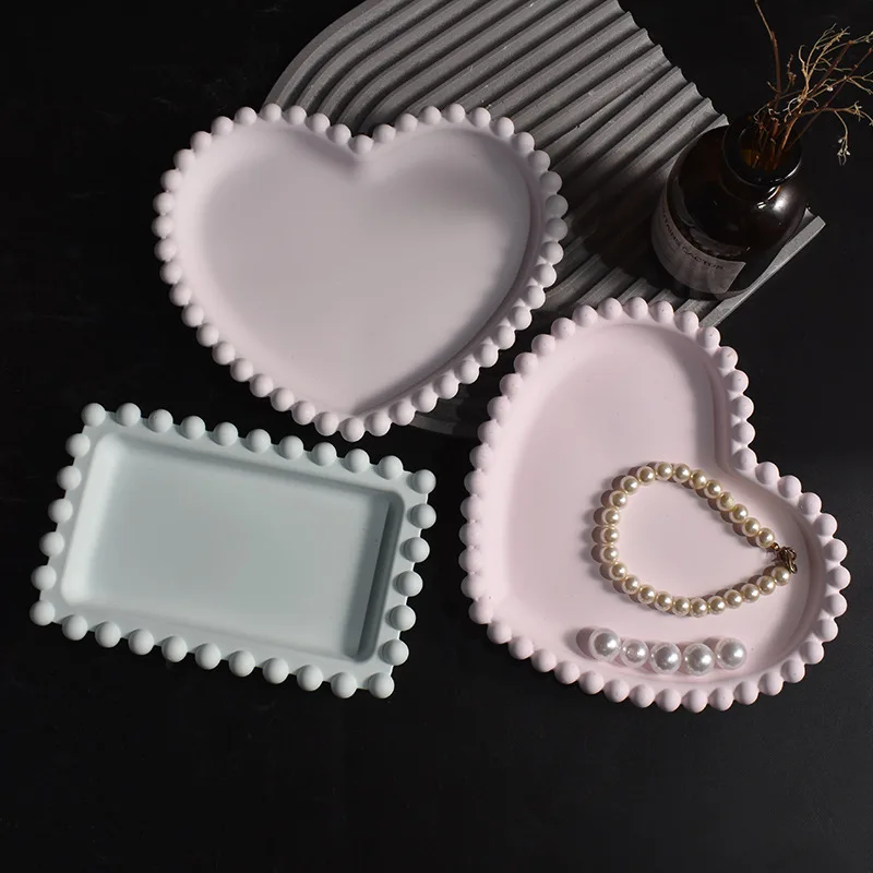 

Новая форма, гипсовый поднос из бисера, формы для посуды, круглая бусина, прямоугольная форма для хранения ювелирных изделий в форме сердца, поднос для подставки, силиконовая форма